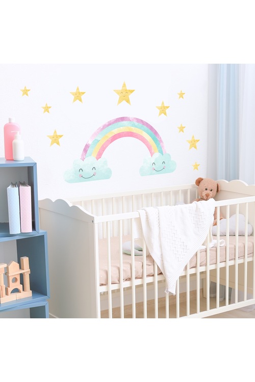 Gökkuşağı Bulutlar Ve Yıldızlar Çocuk Odası Duvar Sticker WS59