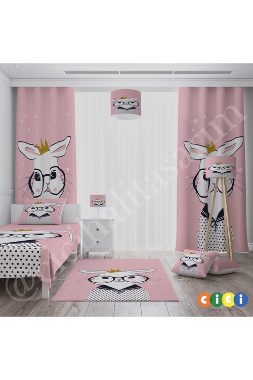 Gözlüklü Tavşan Çocuk Bebek Odası Fon Perde Fiyatları ve