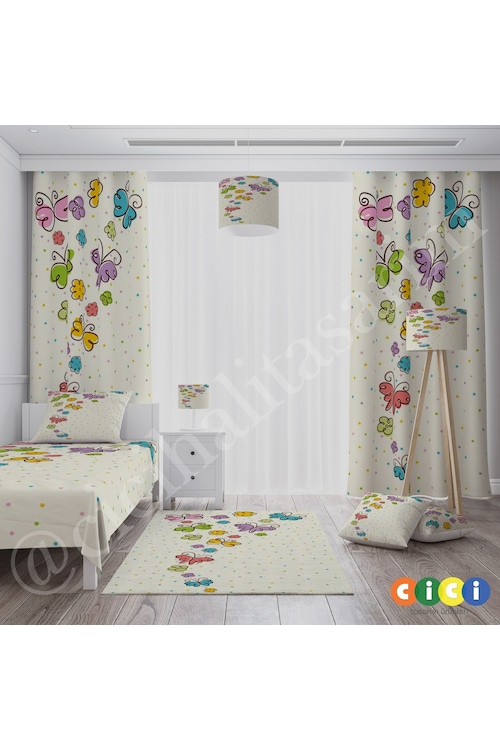 Renkli Kelebekli Çocuk Bebek Odası Fon Perde Fiyatları ve