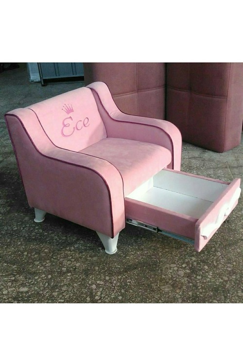 Pembe İsme Özel Çekmeceli Çocuk Koltuğu Büyük Boy