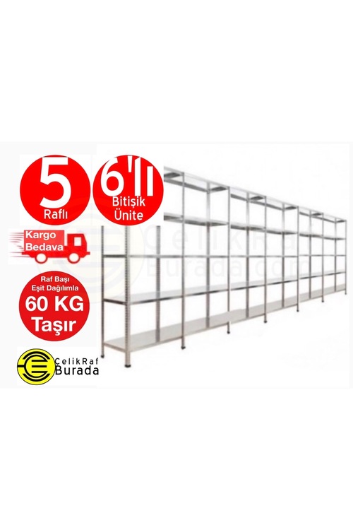 GALVANİZRAF 5 KATLI 6 LI BİTİŞİK GALVANİZ ÇELİK RAF ARŞİV DEPO RA
