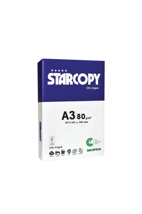 Mopak Star Copy A3 Fotokopi Kağıdı 80 Gr 5 Paket 2500 Adet 1 Koli