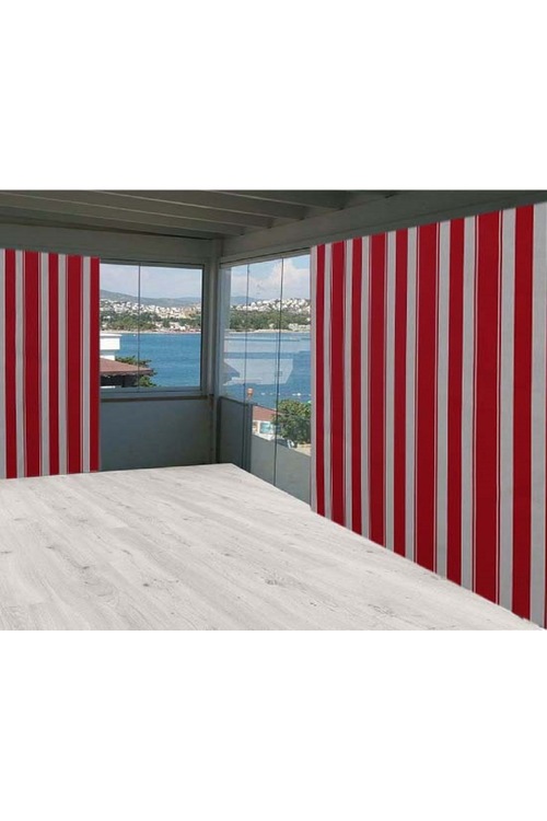Ceylan Home Balkon Perdesi Kırmızı Beyaz Çizgili 600x200