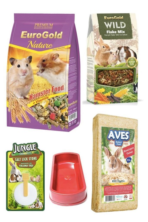 Eurogold Hamster Yem Talaş Yem Katkısı Yalama Taşı Seti 500 Gr