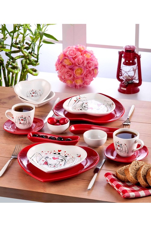 Keramika Keyfi Aşk Kahvaltı Seti 14 Parça 2 Kişilik