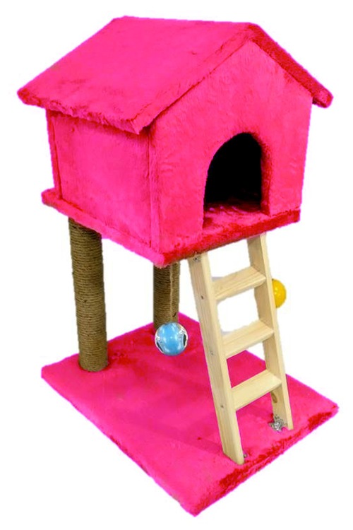 Süngerli Oyuncaklı Merdivenli Pembe Kedi Tırmalama Evi Fiyatları ve