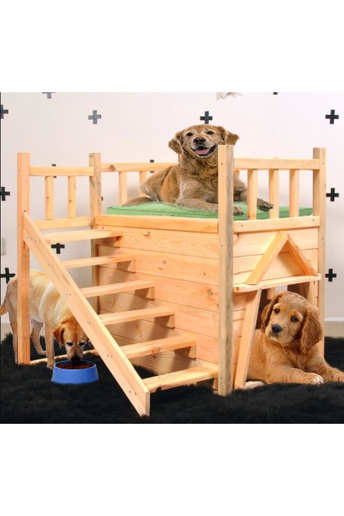 Köpek Kulubesi Köpek Çiti Montessori Merdivenli Balkonlu 100Ağaç
