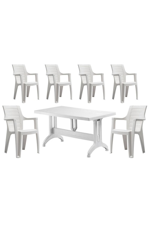 Gardelia 6 Koltuk Bahçe 80*140 Masa Takımı Beyaz Sandalye Takımı