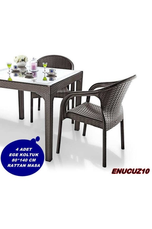 Holiday Ege Rattan Sandalye 4 Ad Rainbow 80*140 Camlı Masa