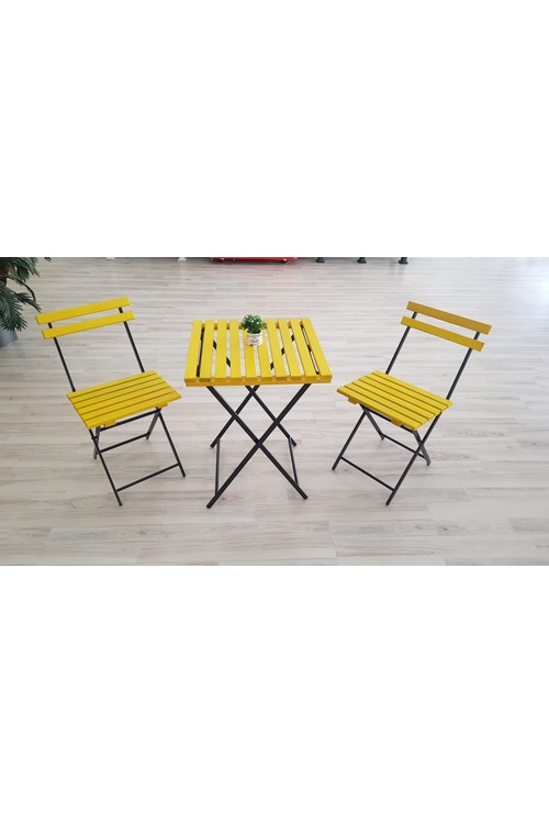 İkea Model Bistro Seti Bahçe Masa Sandalye Seti Sarı Renk