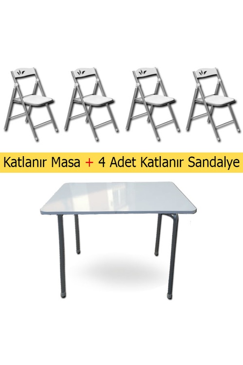 Katlanır Masa 4 Adet Katlanır Sandalye Mutfak Masası
