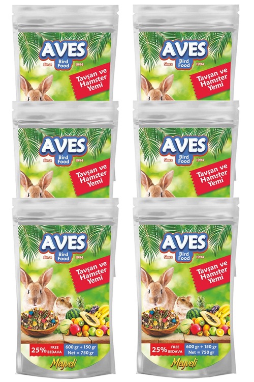 Aves Kemirgen Tavşan Hamster Ginepig Yemi 750 Gr x 6 Adet