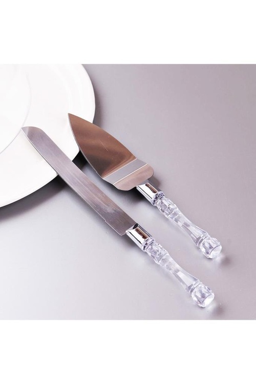 2�li Elit Taşlı Şeffaf Tutmalı Pasta Bıçak Spatula Seti Fiyatları ve