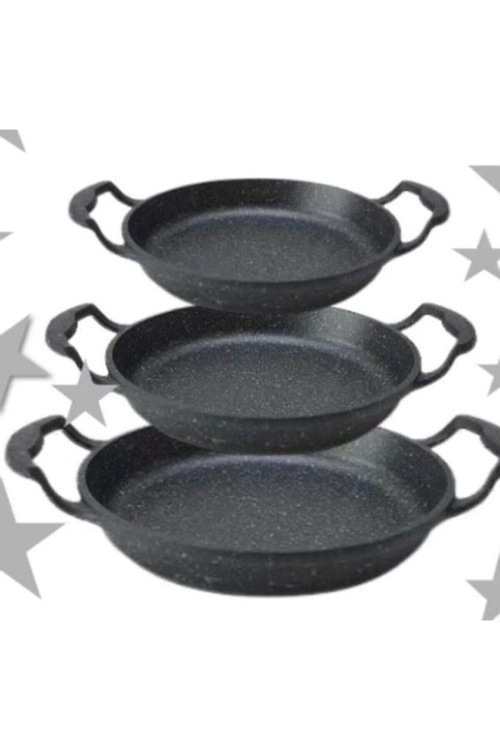 Eda 3'lü Gri Yuvarlak Döküm Sahan Set 18-20-22 Cm