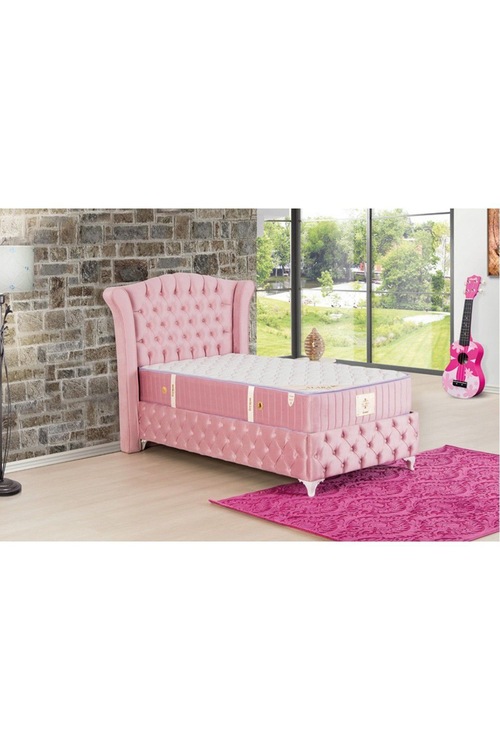 Tek Kişilik Baza+Yatak+Başlık Helen 90x190 Pembe Fiyatları
