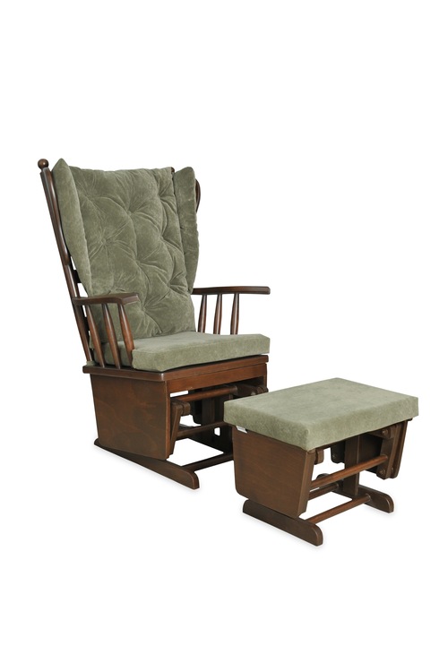 ASEDİA TEKSAS CEVİZ YEŞİL PUFLU SALLANAN SANDALYE