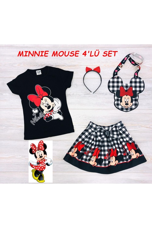 KIZ ÇOCUK ÇİÇEKLİ MİNNİE MOUSE ELBİSE ALT ÜST TAKIM DALGIÇ KUMAŞ