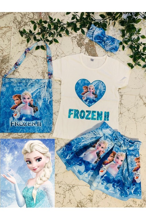 KIZ ÇOCUK FROZEN ELBİSE ELSA KOSTÜMÜ 4 LÜ TAKIM 2-5 YAŞ
