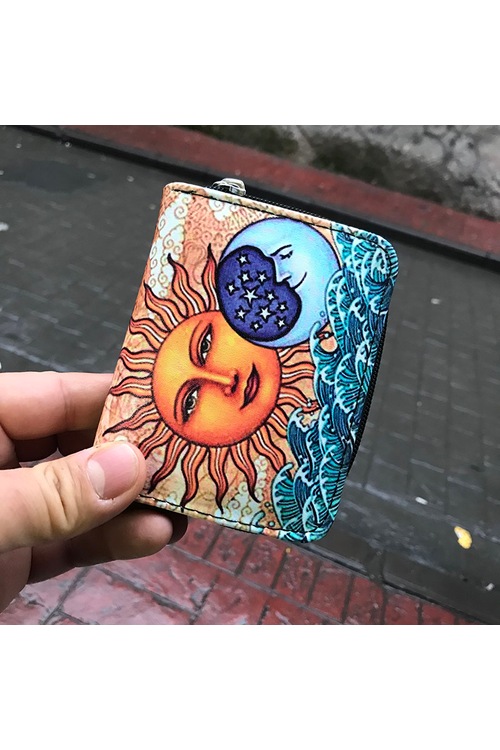 Sun And Moon Face Kısa Cüzdan