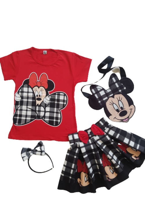 Bulutestore Kız Çocuk Minnie Mouse Elbise Alt Üst Mini Takım Dalgıç Kumaş 2-8