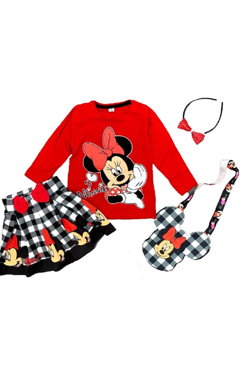 Bulutestore Kız Çocuk Minnie Mouse Elbise Alt Üst Mini Takım Dalgıç Kumaş