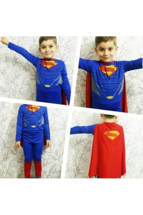 Pelerinli Süperman Kostümü - Süper Adam Kostümü