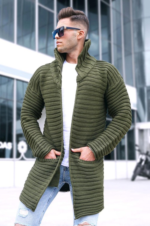 Madmext Haki Erkek Hırka 5615