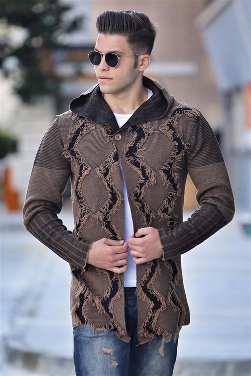 Madmext Örgü Detaylı Camel Hırka 2058