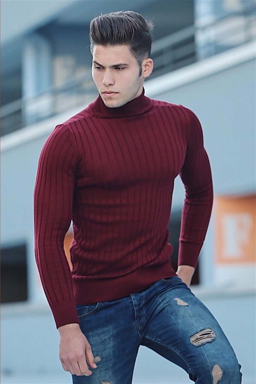 Madmext Bordo Balıkçı Yaka Kazak 4352