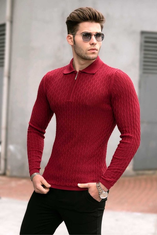 Madmext Bordo Polo Yaka Kazak 4713