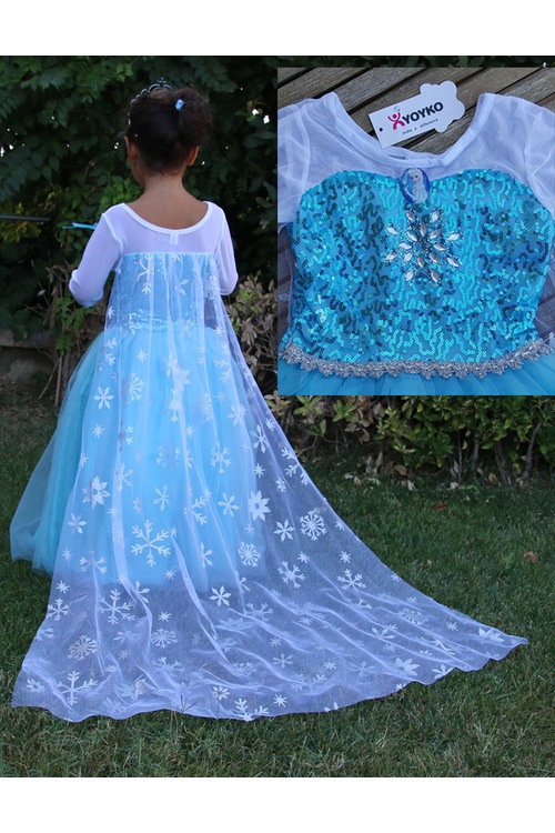 ELSA KABARIK KARLAR KRALİÇESİ KOSTÜMÜ ELBİSESİ UZUN PELERİN AT
