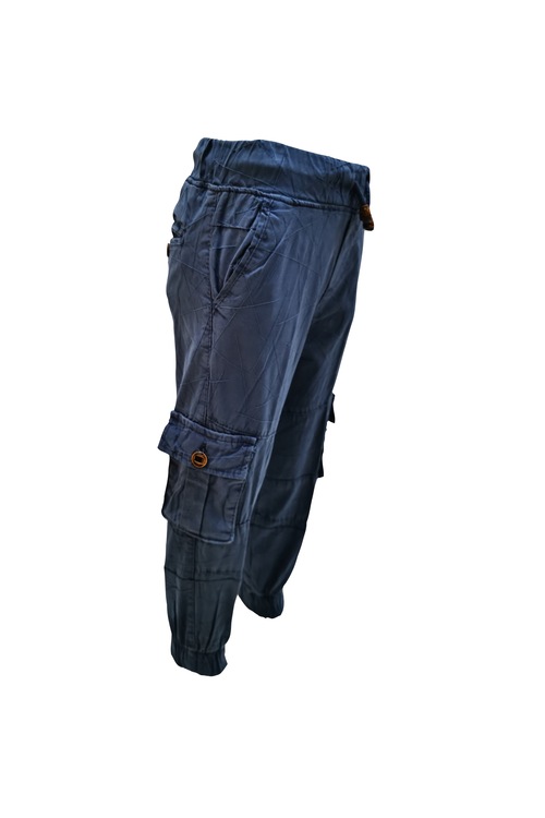 Erkek Çocuk İndigo Kargo Cepli Keten Pantolon TT003
