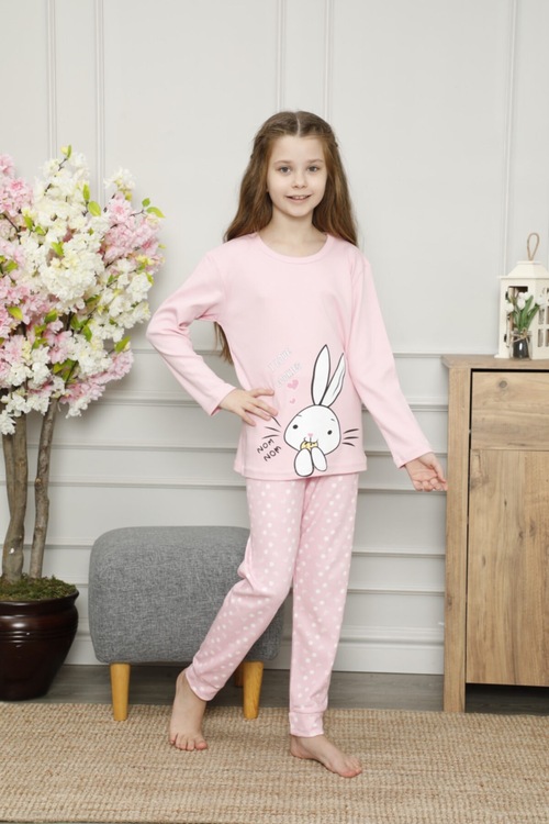 Aras Kız Çocuk I Love You Tavşan'lı Model 2'li Pijama Takımı