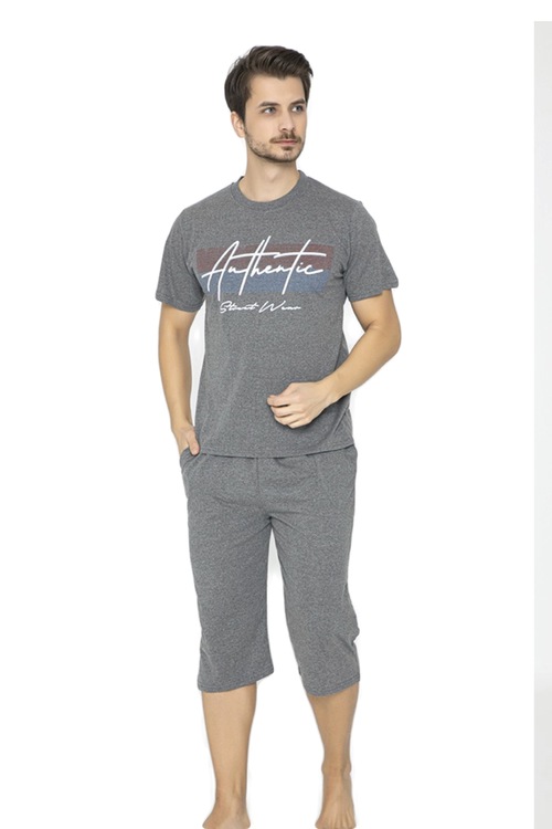 Erkek Kaprili Pijama Takımı Kısa Kollu Tampap 0410