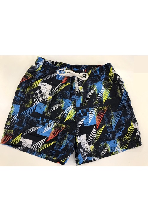 Retro Moda Erkek Deniz Şort Mayo Lacivert Blok Renkli