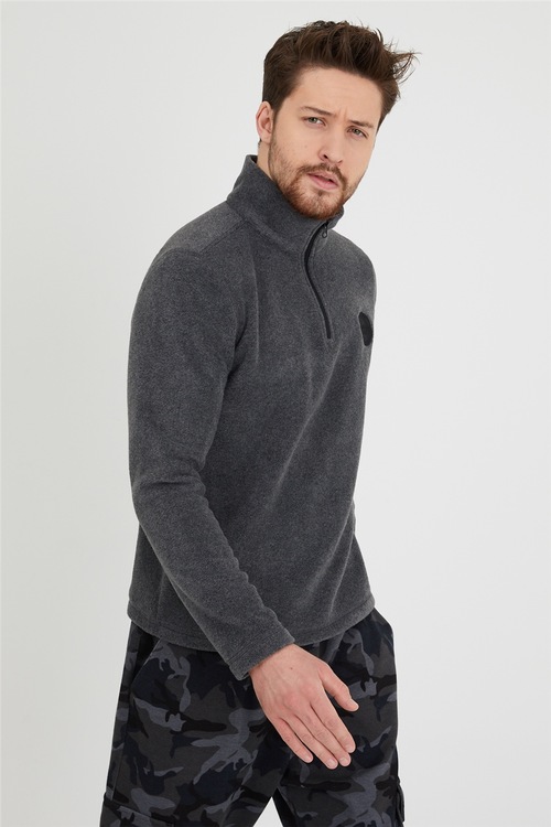 Steps Hakim Yaka Yarım Fermuarlı Siyah Erkek Polar Sweatshirt Fiyatları