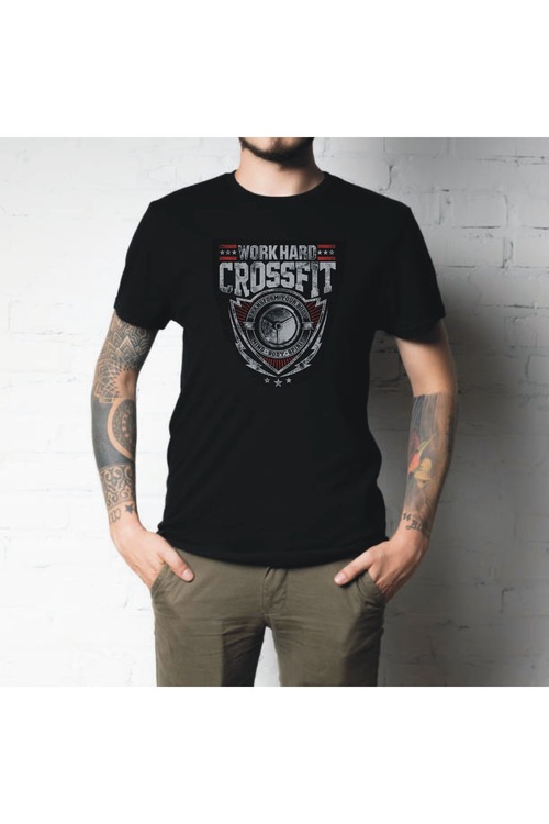 Erkek T-shirt Crossfit Body 2 Baskılı Siyah Renk %100 Pamuk