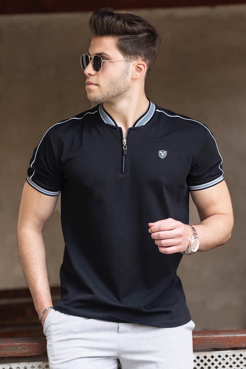 Madmext Siyah Polo Yaka Erkek Tişört 9281