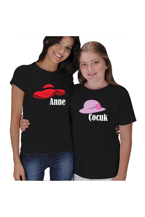 Baba & Anne Anne & Kız Siyah Kısa Kollu Tişört