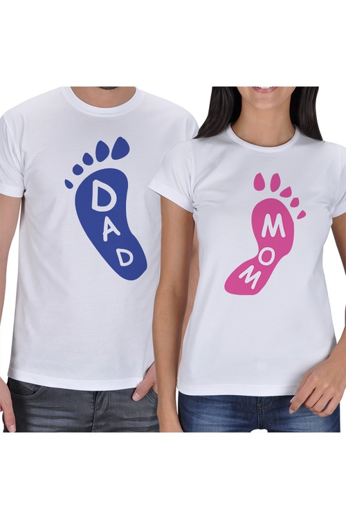 Dad & Mom Sevgili Kombin Beyaz Kısa Kollu Tişört