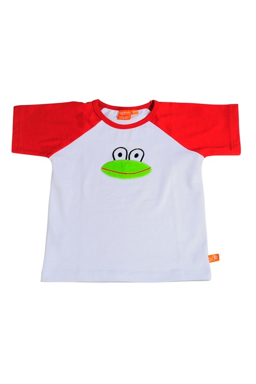 LipFish Unisex Kurbağa Baseball Anne Baba T-Shirt Beyaz Kırmızı