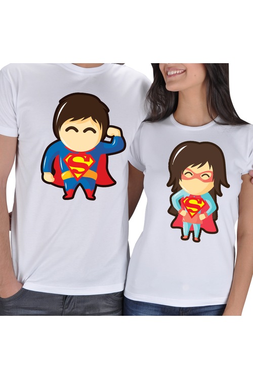Superman Superwoman Sevgili Kombin Beyaz Kısa Kollu Tişört