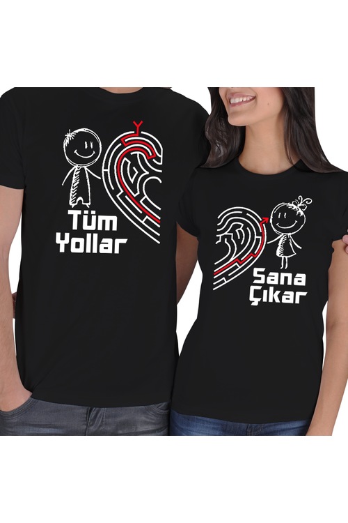 Tüm Yollar Sana Çıkar Sevgili Kombin Siyah Kısa Kollu Tişört