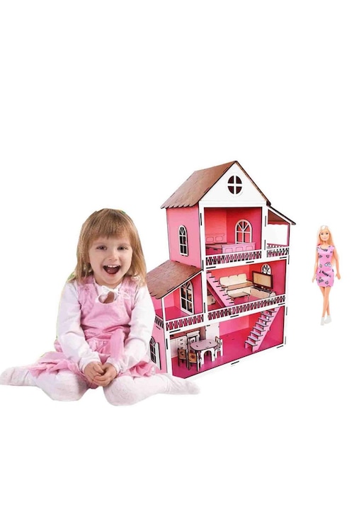 Barbie Hediyeli Oyuncak Ahşap Ev Portatif Bebek Çocuk Oyun Evi