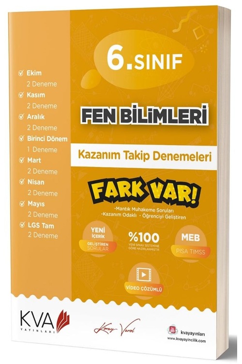 KVA Yayınları 6. Sınıf Fen Bilimleri Fark Var Kazanım Takip Denem