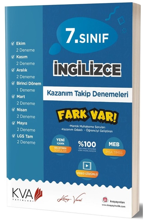 KVA Yayınları 7. Sınıf İngilizce Fark Var Kazanım Takip Denemeler