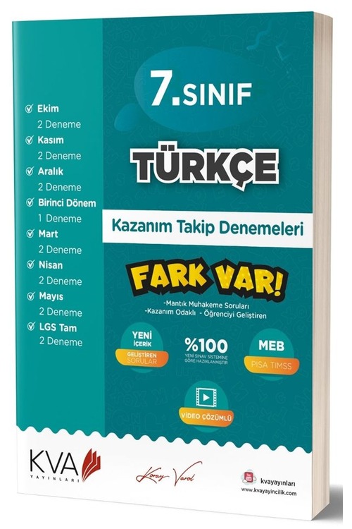 KVA Yayınları 7. Sınıf Türkçe Fark Var Kazanım Takip Denemeleri