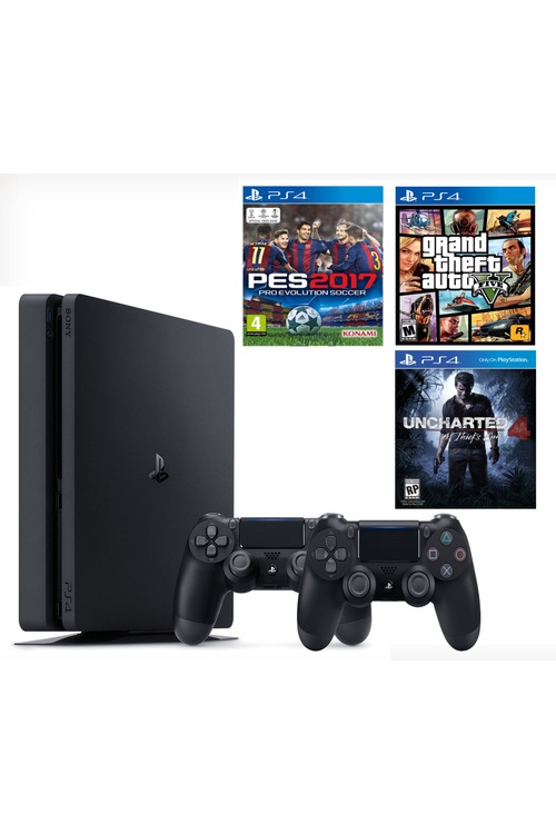 SONY PS4 SLIM 1 TB CUH-2116-B GTA 5+UNCHARTED 4+PES 17+2. KOL V2