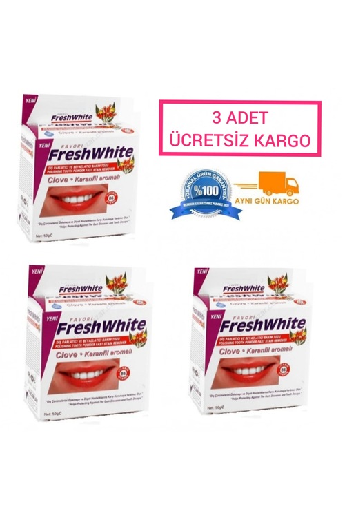3 ADET FRESH WHITE DİŞ BEYAZLATICI TOZ KARANFİL AROMALI