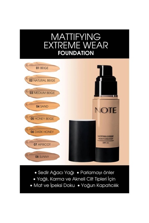 Note Mattifying Extreme Wear Fondöten Spf 15 35 ml-08 Sunny